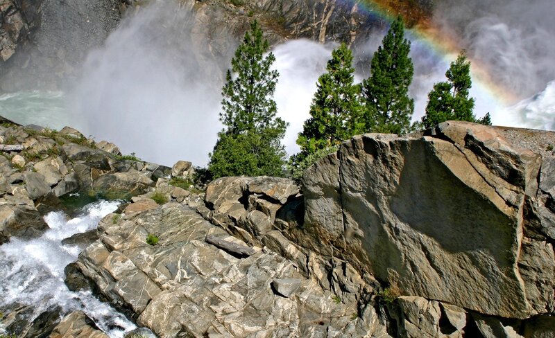 Rainbow over Waterfall — Green, Dramatic, Afternoon, Photograph, Trees