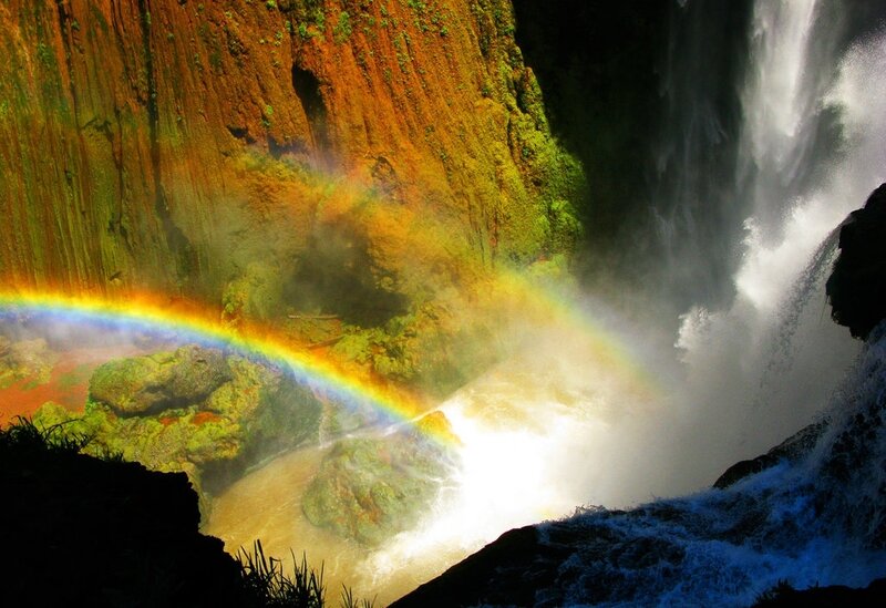 Rainbow over Waterfall — Green, Dramatic, Photograph