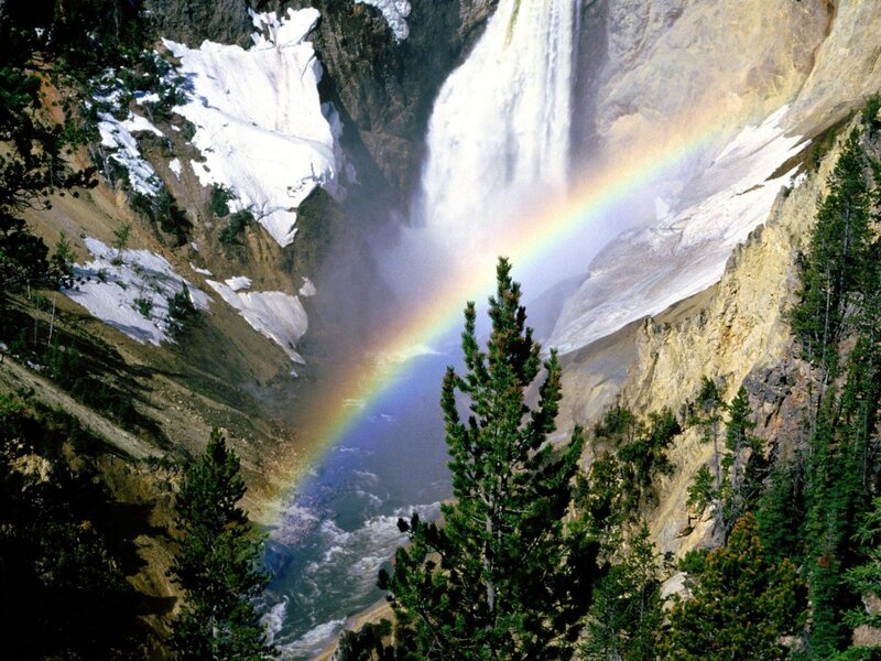 Rainbow over Waterfall — Green, Dramatic, Spring, Photograph