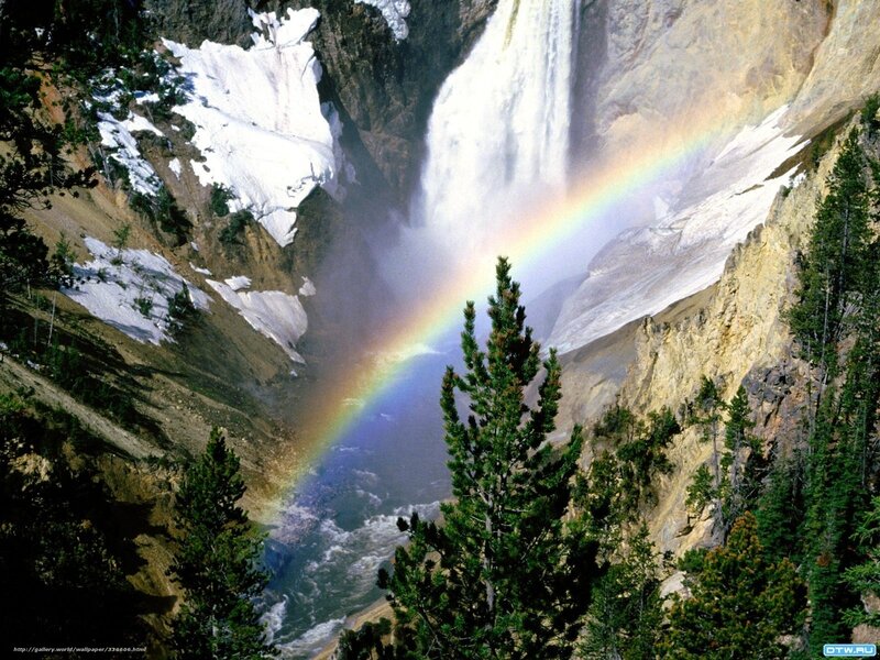Rainbow over Waterfall — Green, Dramatic, Spring