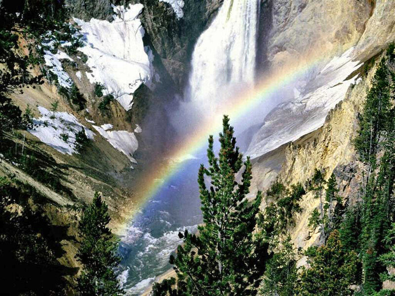 Rainbow over Waterfall — Green, Dramatic