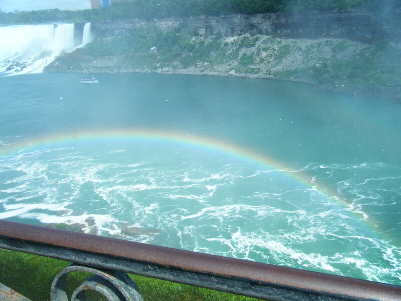 Rainbow over Waterfall — Green, Misty