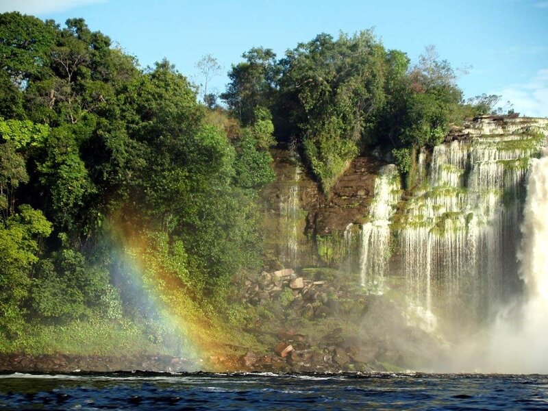 Rainbow over Waterfall — Green, Serene, Afternoon, Photograph, Forest