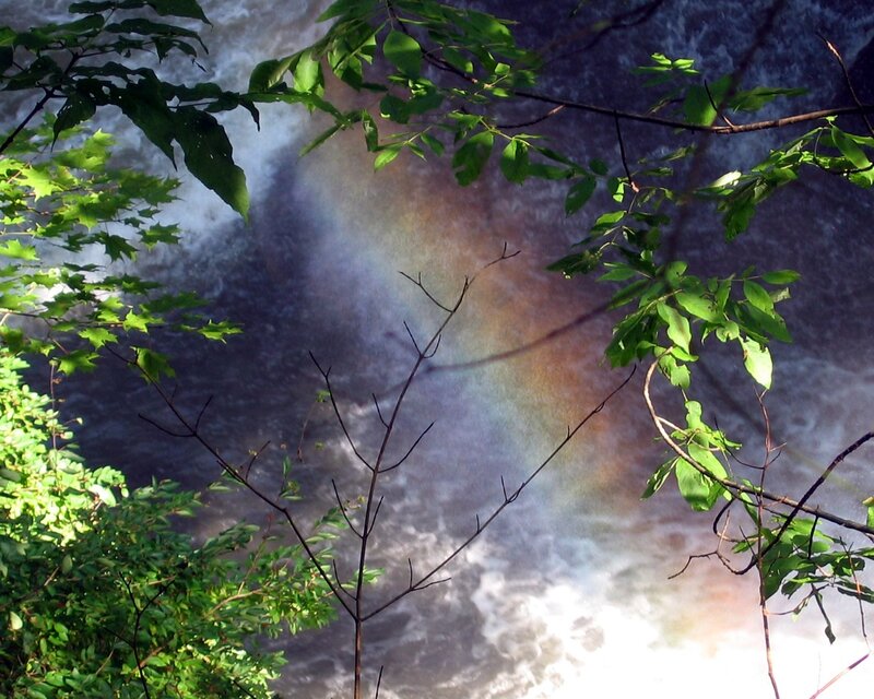 Rainbow over Waterfall — Green, Serene, Photograph
