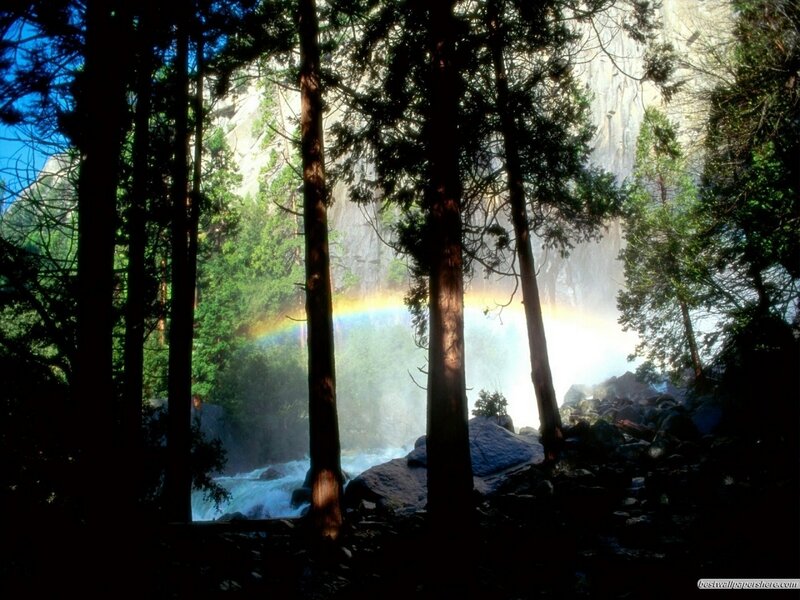 Rainbow over Waterfall — Green, Serene