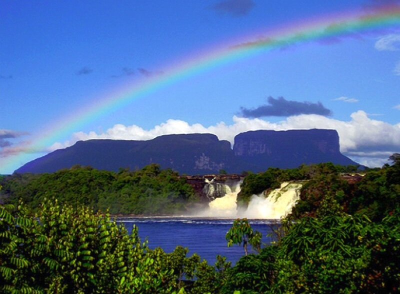 Rainbow over waterfalls