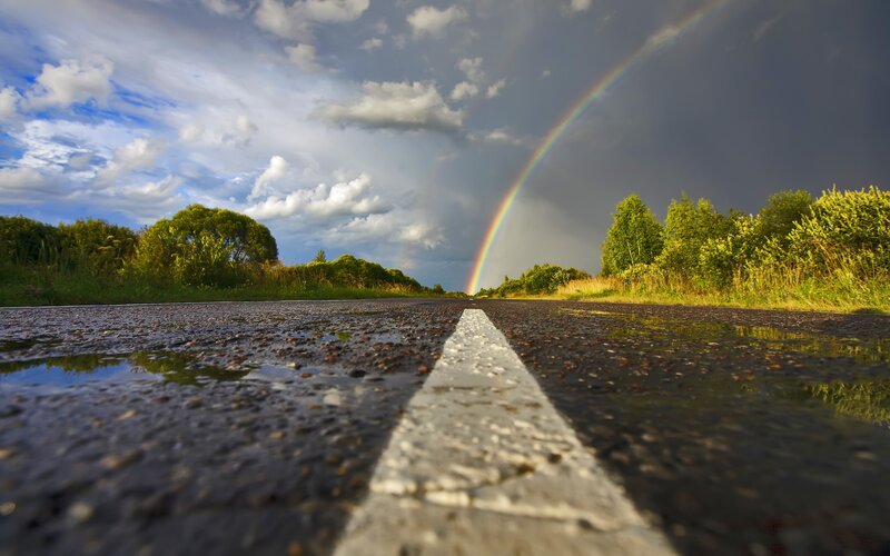Rainbow over Wet Road — Blue