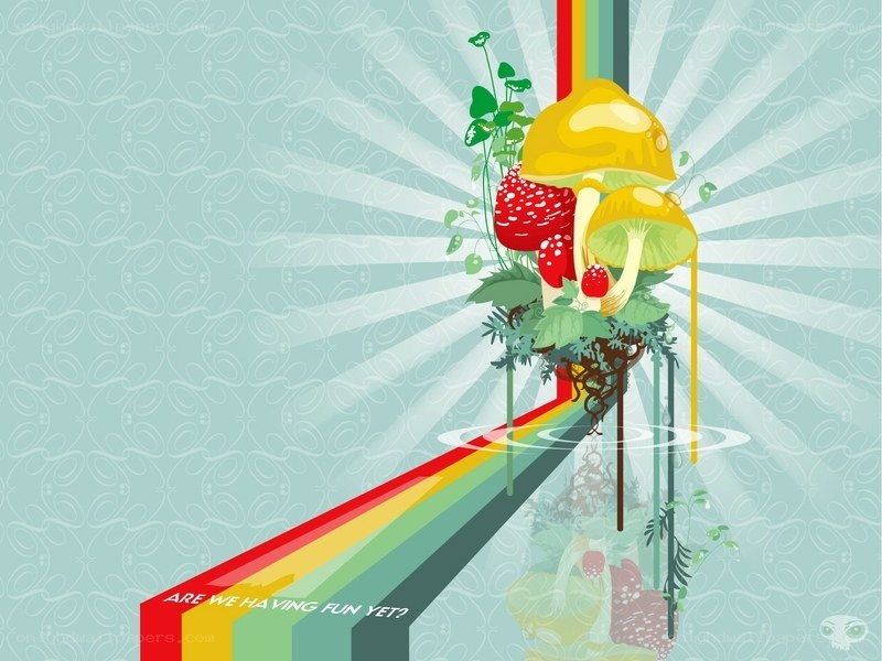 Rainbow path with mushrooms
