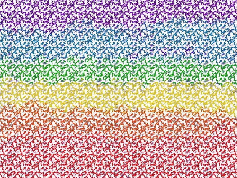 Rainbow pattern with repeating shapes
