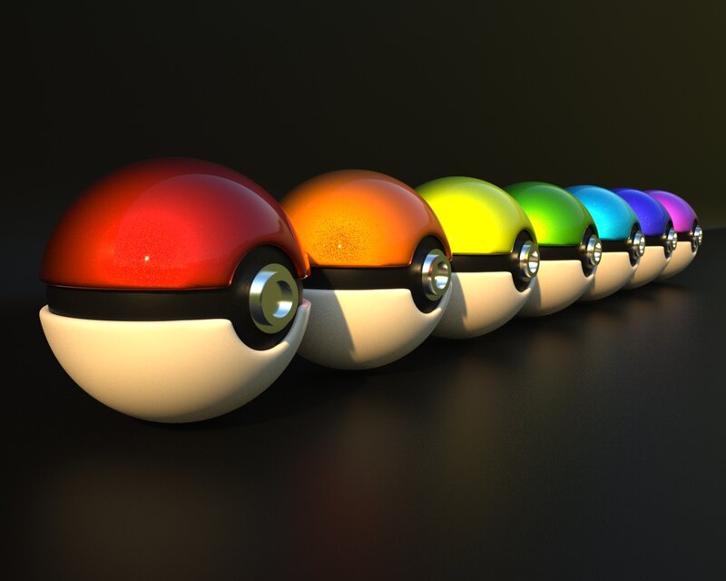 Rainbow Pokeballs in Row
