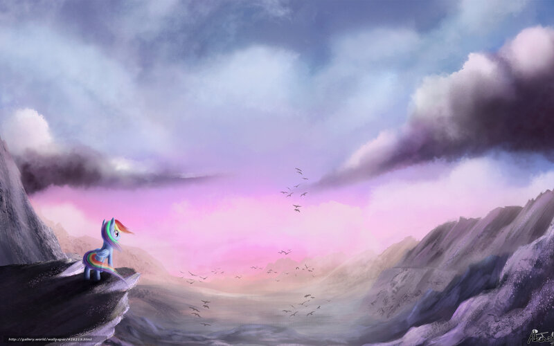 rainbow pony on a cliff
