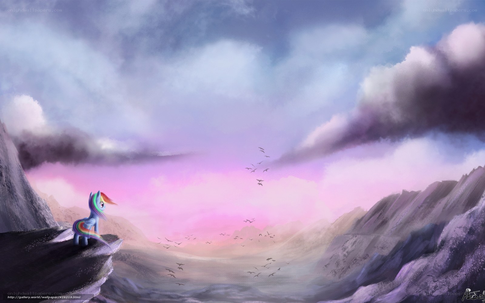 rainbow pony on a cliff