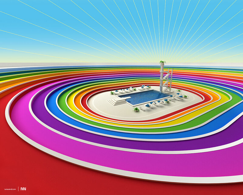Rainbow pool at sunset