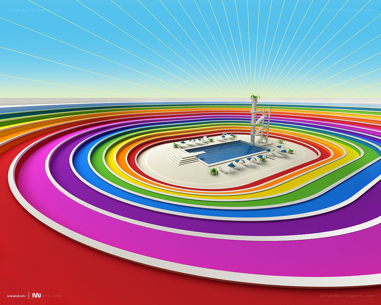 Rainbow pool at sunset
