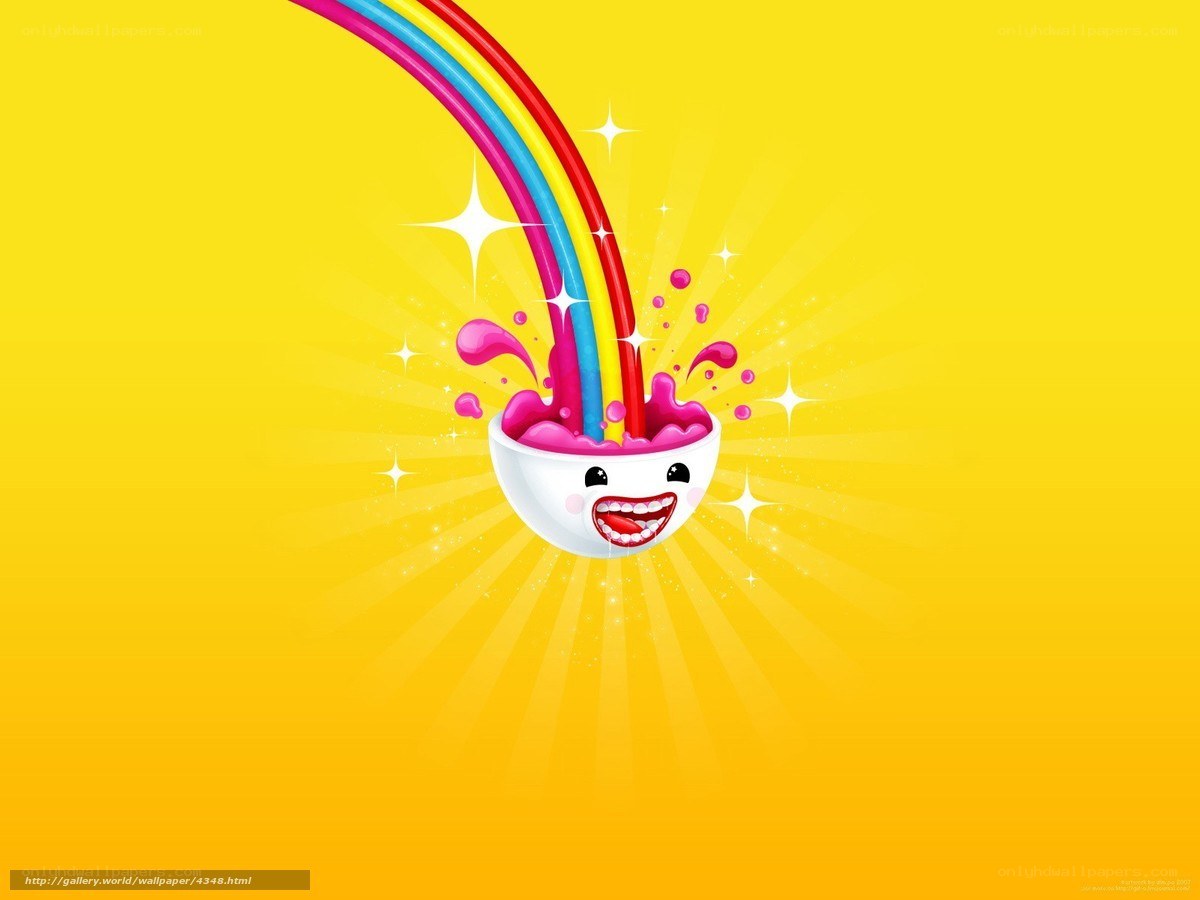 Rainbow pouring into a smiling bowl