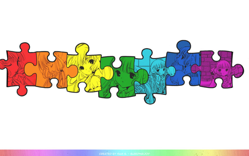 Rainbow puzzle with anime characters