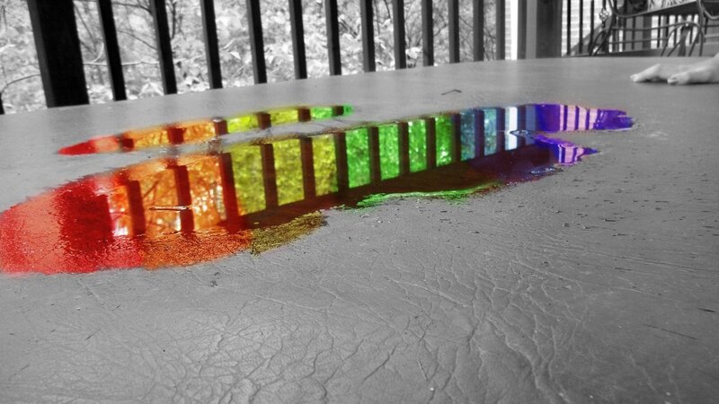 Rainbow Reflection on Table — Red