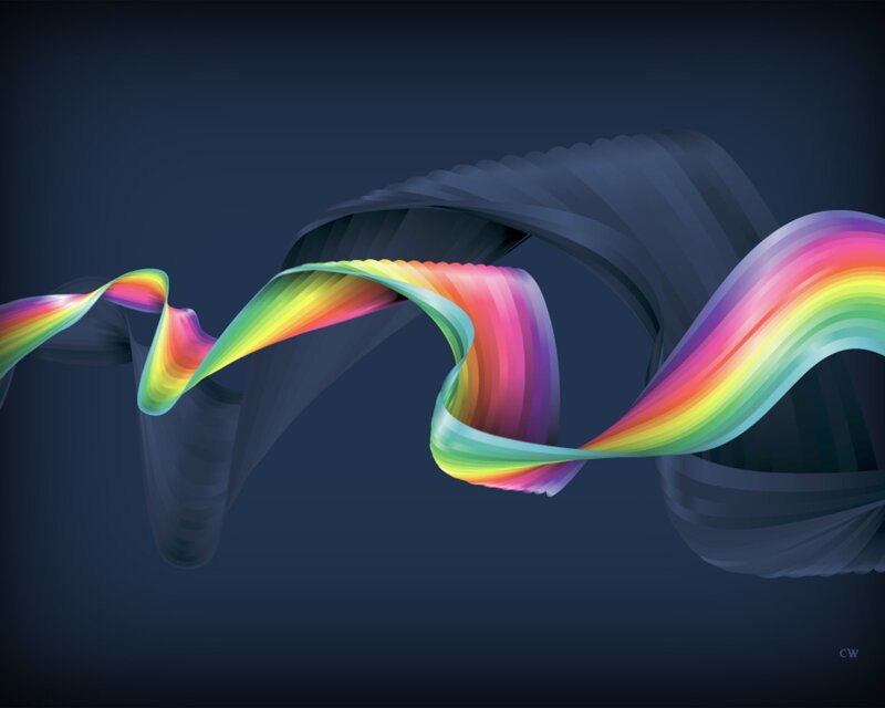 Rainbow Ribbon Swirl — Blue, Dynamic, Digital Art