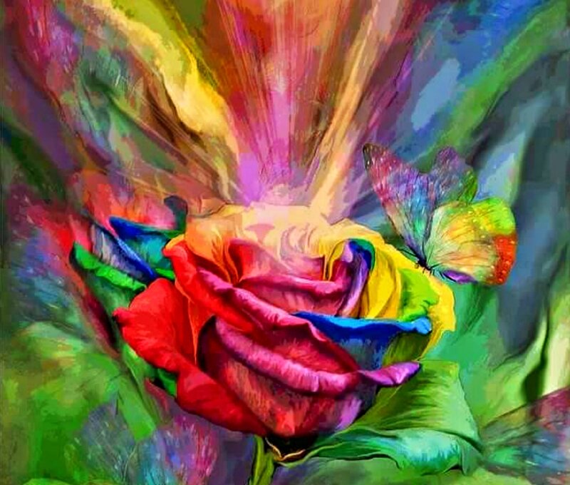 Rainbow Rose and Butterfly — Red