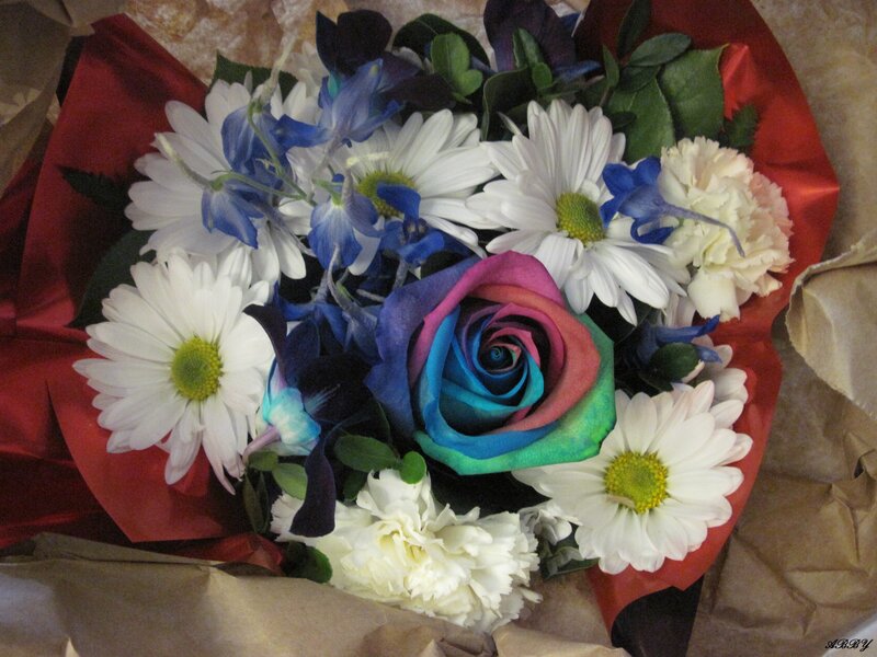 Rainbow Rose Bouquet — White, Festive