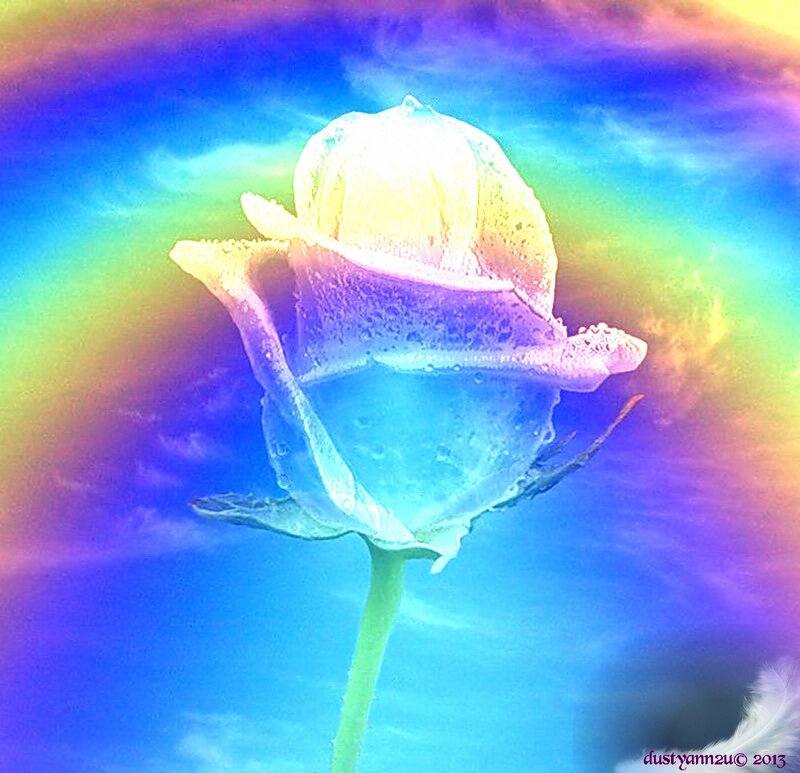 Rainbow Rose Flower — Blue, Dreamy, Digital Art
