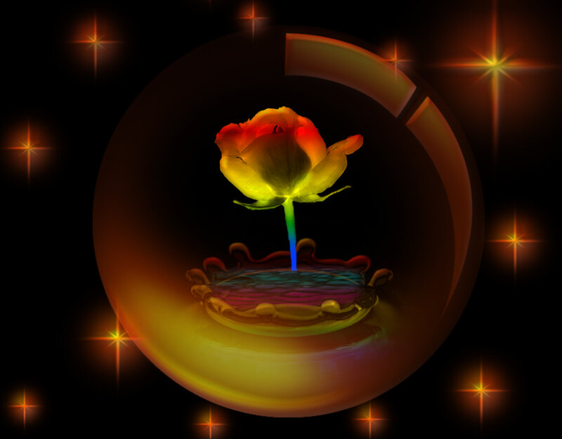 Rainbow Rose in Glass Dome