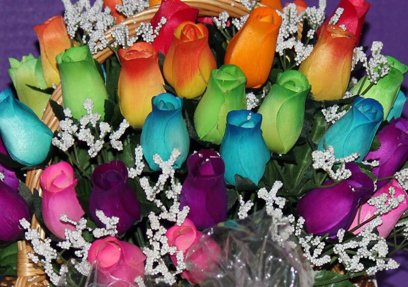 Rainbow Roses in Basket