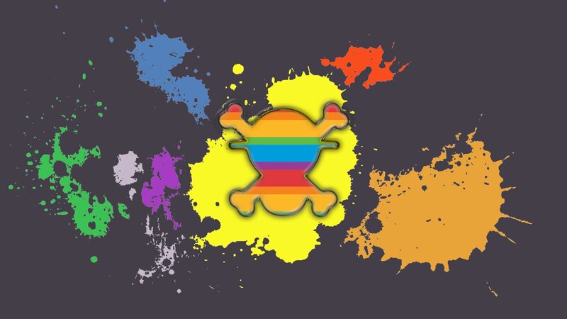 rainbow skull splatter art