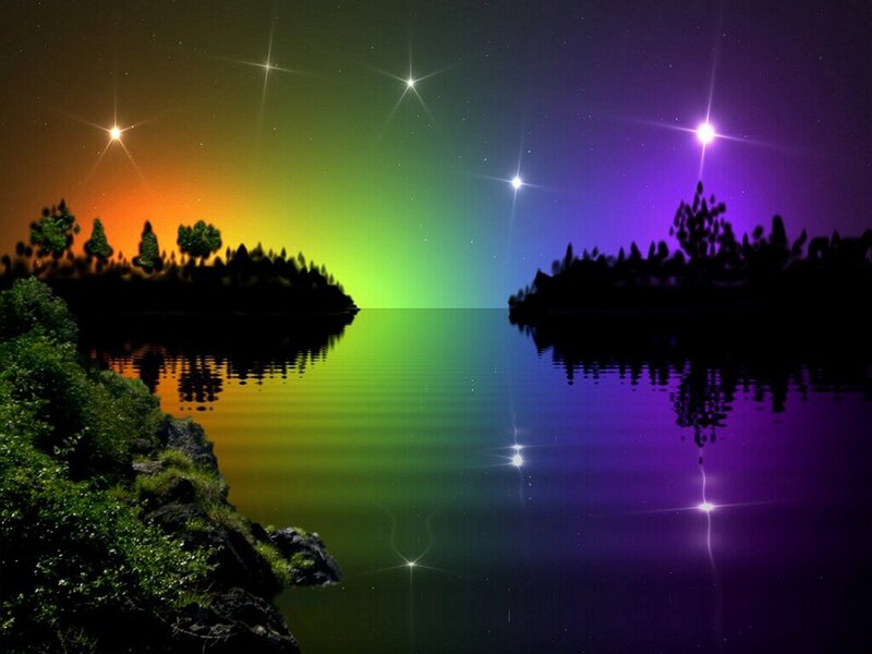 Rainbow Sky over Lake — Green
