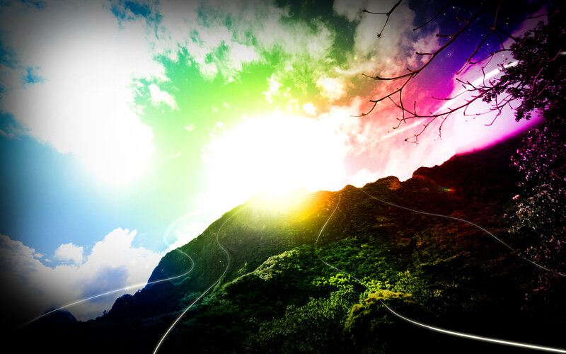 rainbow sky over mountain