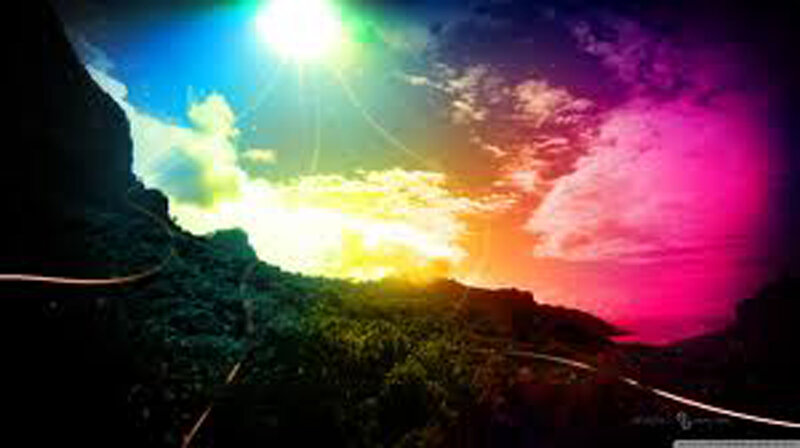 Rainbow Sky over Mountains — Blue