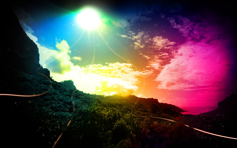 Rainbow Sky over Mountains — Pink, Dramatic