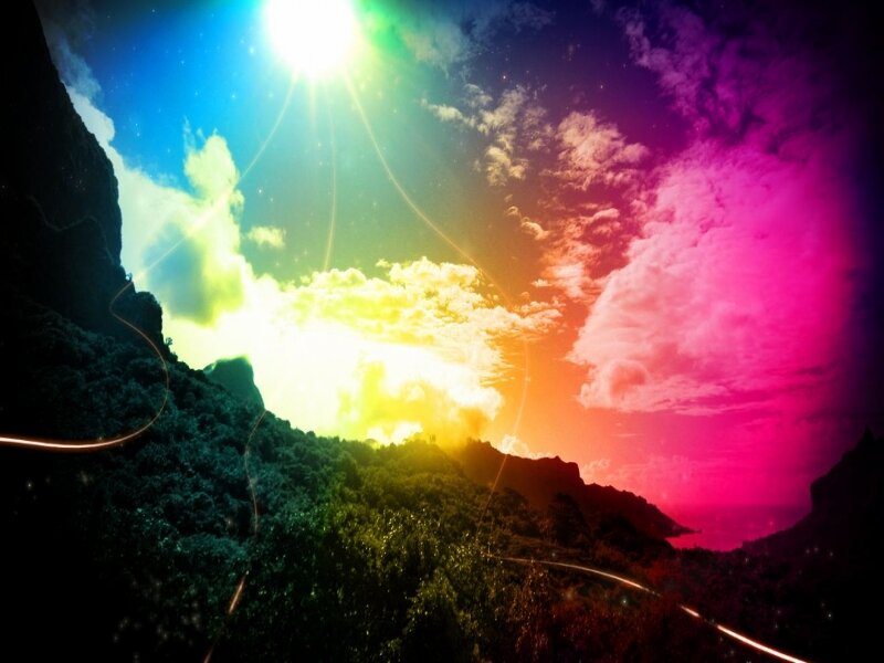 Rainbow Sky over Mountains — Pink