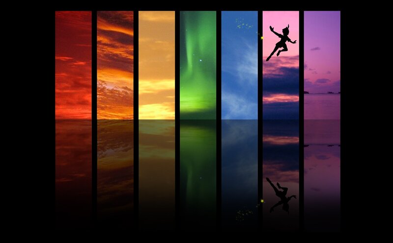 Rainbow sky panels with Peter Pan