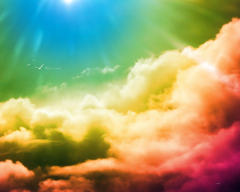 rainbow sky with clouds