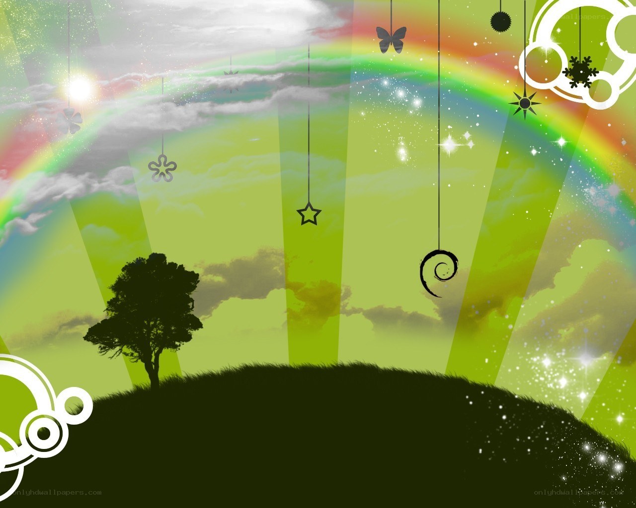 rainbow sky with tree silhouette