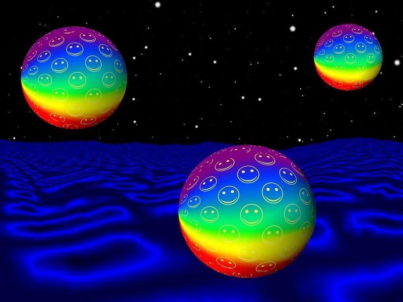 rainbow smiley spheres in space
