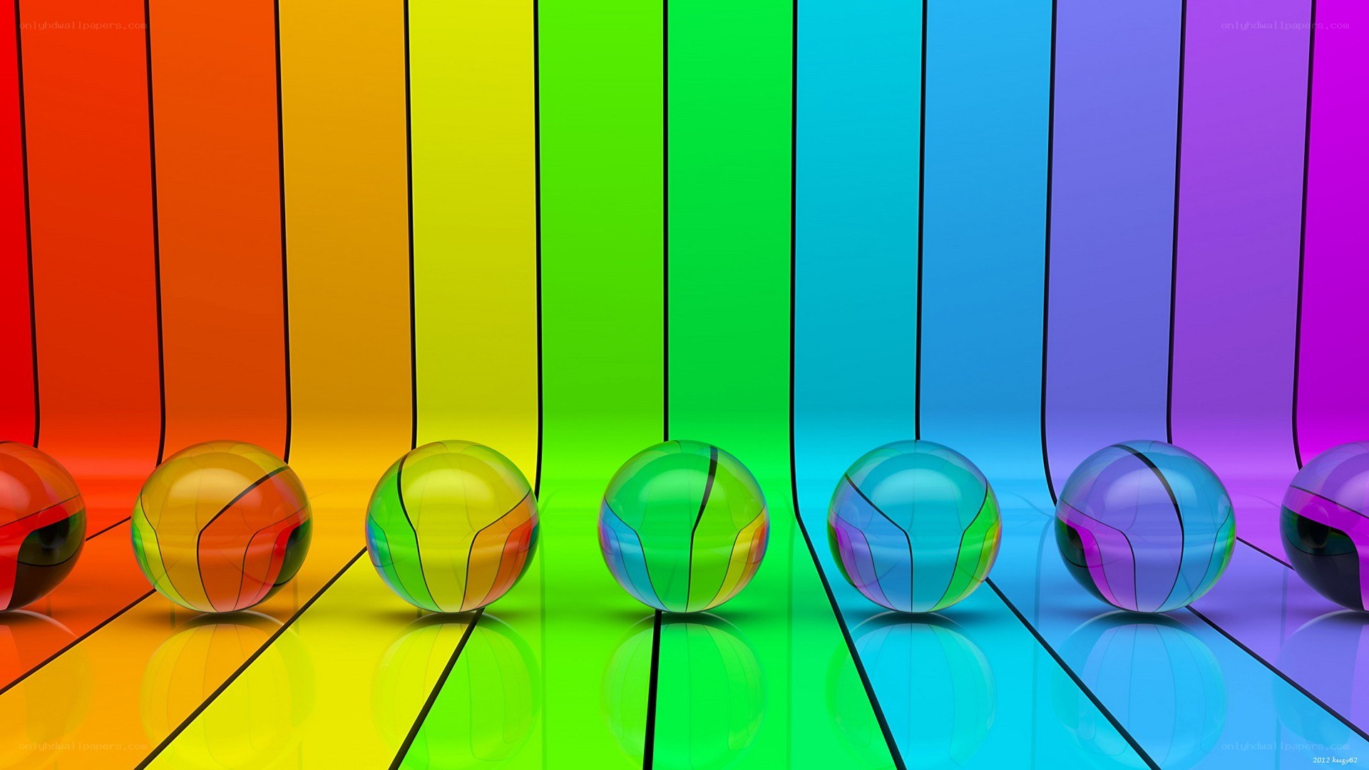 Rainbow spheres on colorful background