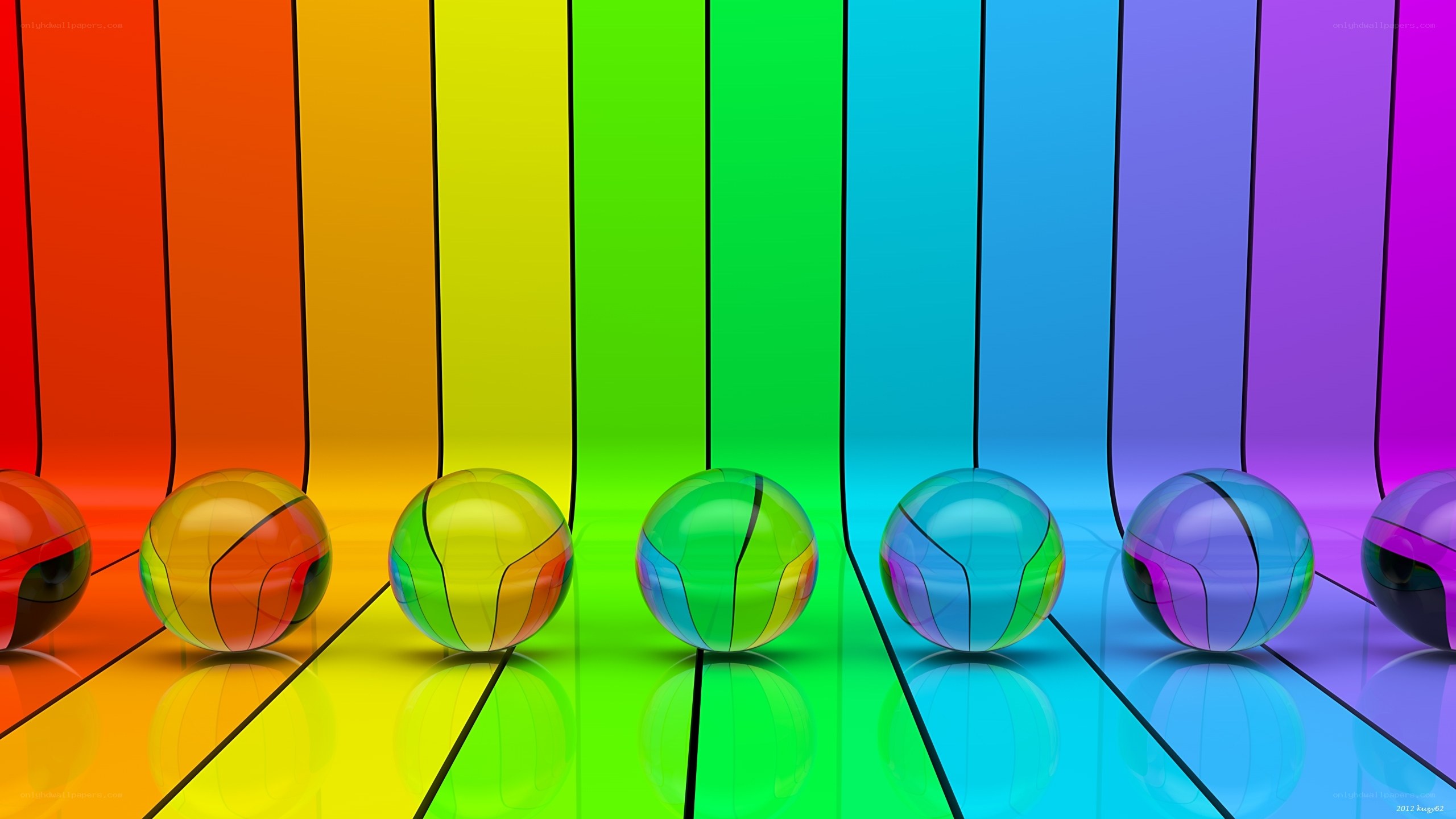 Rainbow spheres on colorful background