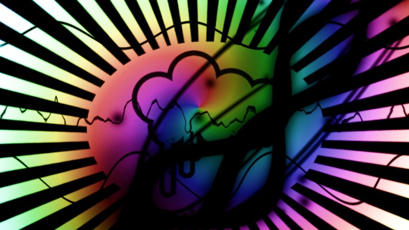 rainbow sunburst with cloud