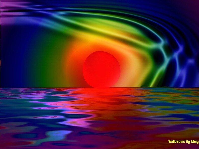 Rainbow Sunset over Water — Red