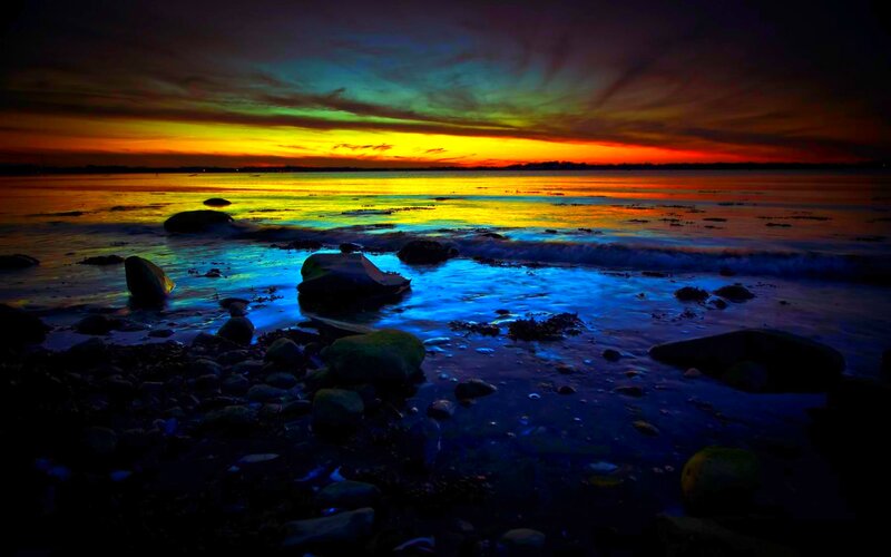 Rainbow Sunset over Water