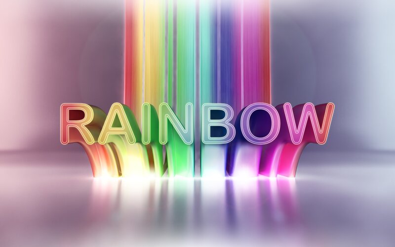 Rainbow text with light beams