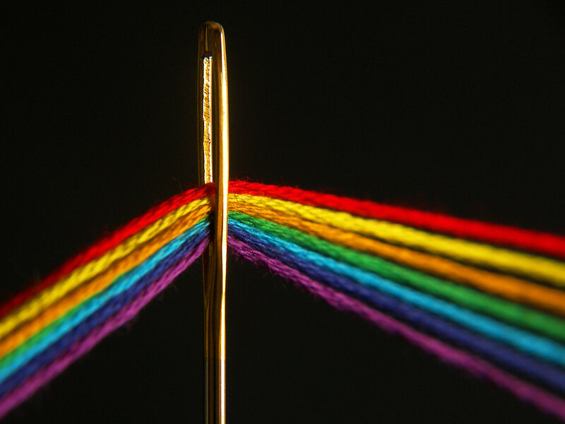 Rainbow thread through needle