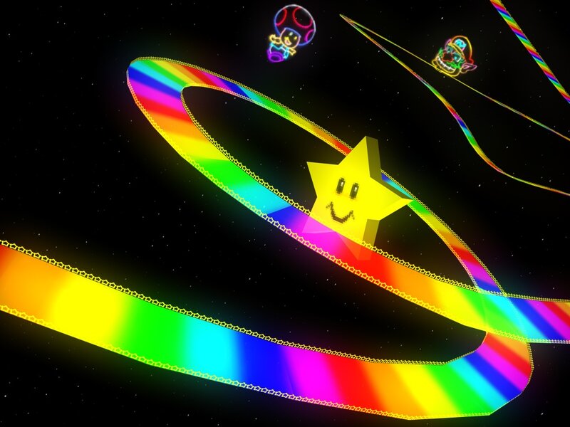 Rainbow track with smiling star