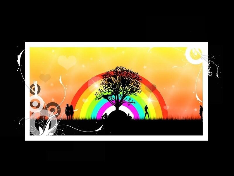 Rainbow tree silhouette art