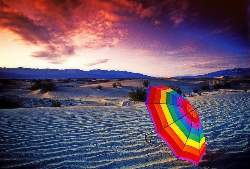 Rainbow Umbrella in Desert