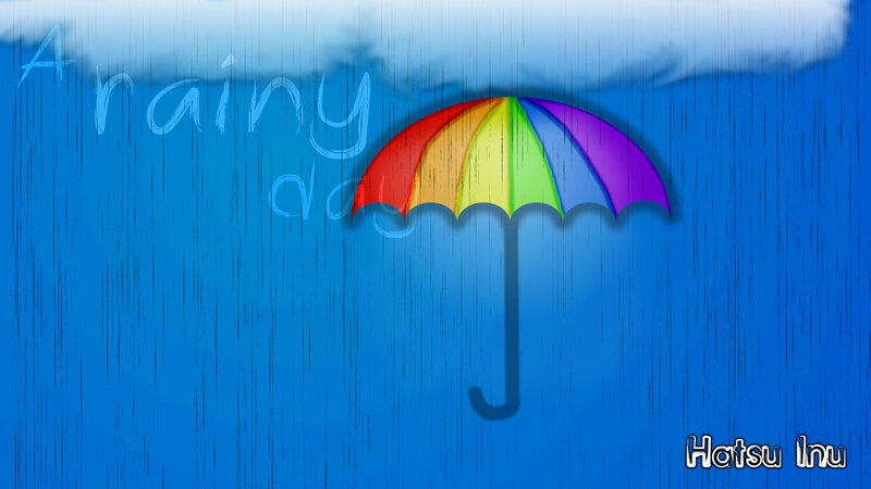 Rainbow Umbrella in Rain — Blue
