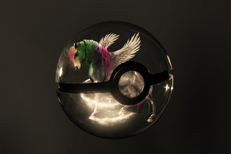 rainbow unicorn in a pokeball