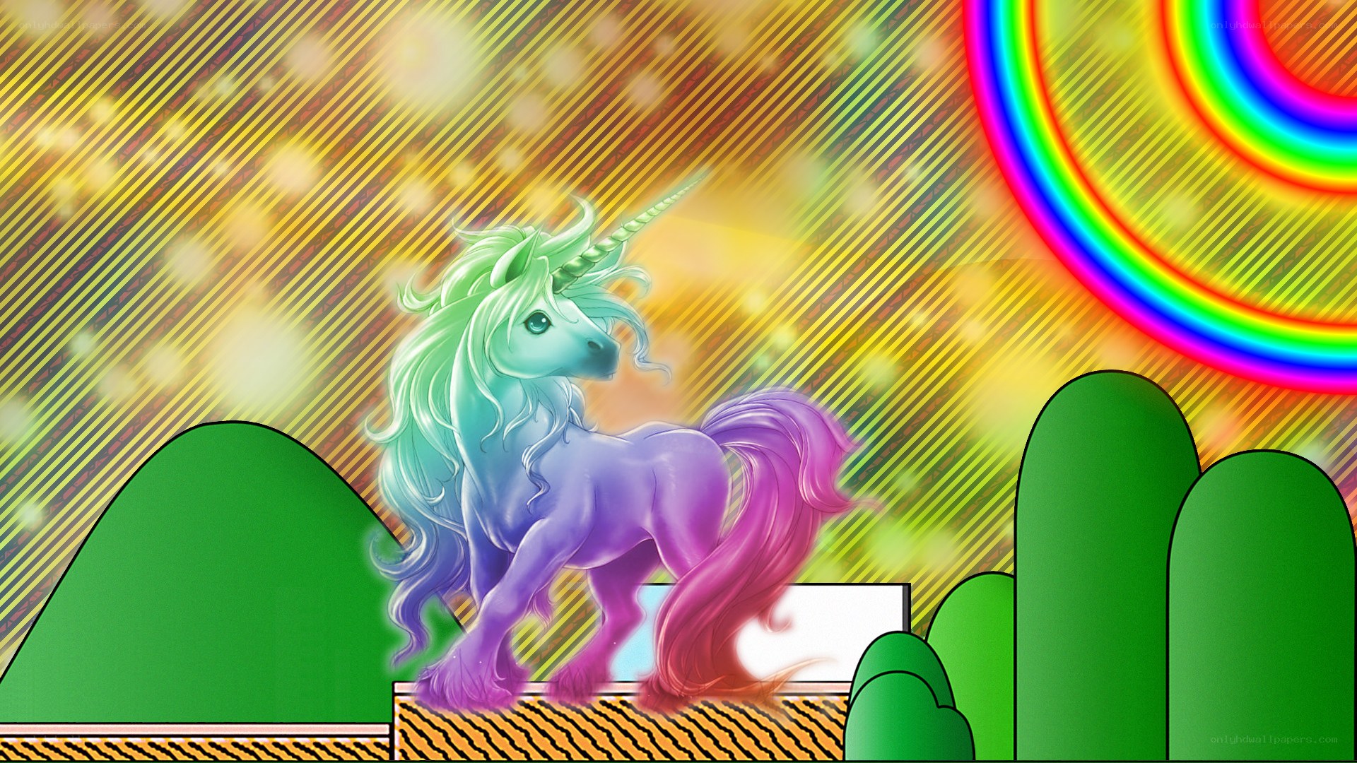 rainbow unicorn on a hill